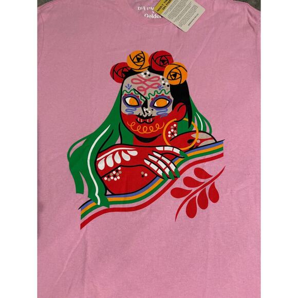 NWT Dia Pacheco x Golden‎ Hour UO Women Shirt Pink Short Sleeve Cotton Spanish - Picture 3 of 7